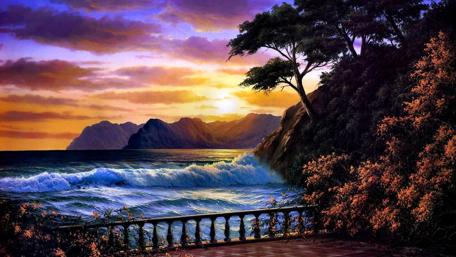 Serene Sunset Over Ocean Waves wallpaper