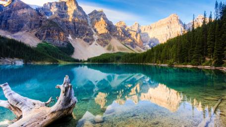 Serene Reflections at Jasper Lake in Banff National Park wallpaper