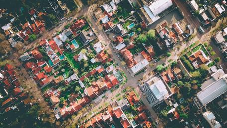 Aerial View of a Vibrant City Neighborhood wallpaper
