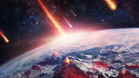Apocalyptic Meteor Shower Over Frozen Planet wallpaper