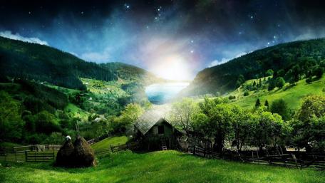 Starry Night Over Serene Hills wallpaper