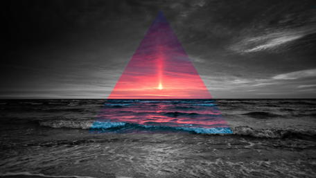Mystical Triangle Over Serene Ocean Scene wallpaper