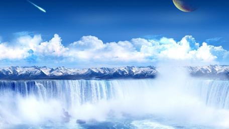 Ethereal Waterfall in a Dreamlike Sky wallpaper