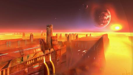 Mars City at Dusk in a Futuristic World wallpaper