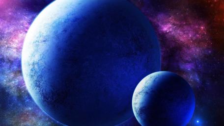 Celestial Dance of Blue Planets wallpaper