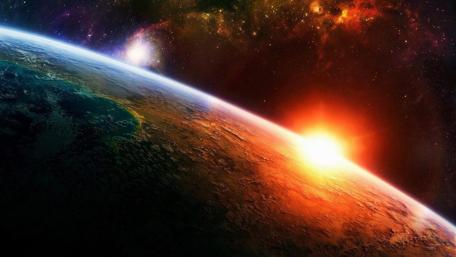 Vibrant Sunrise Over Earth in Space Scene wallpaper