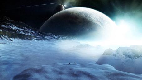 Mystical Snowy Landscape of Distant Planets wallpaper