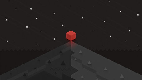 Red Cube in Dark Geometric Landscape wallpaper