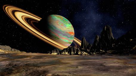 Colorful ringed planet wallpaper