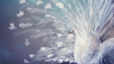 Ethereal Elegance of a White Peacock Painting wallpaper