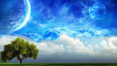 Celestial Tree Beneath Alien Skies wallpaper