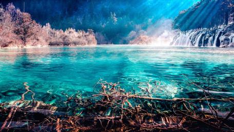 Mystical Kravice Falls in Sunlight wallpaper