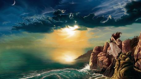 Ethereal Freedom on the Cliffs Against the Sea wallpaper