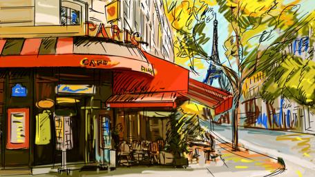 Paris street scene art wallpaper