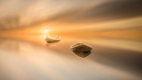 Sunset with boats wallpaper