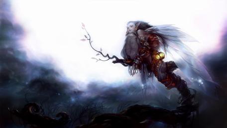 Elf girl sitting on the tree wallpaper