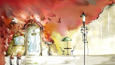 Coffee shop painting wallpaper