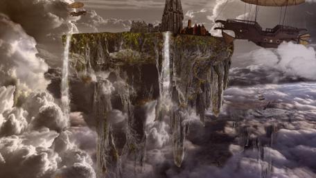 Floating city fantasy art wallpaper