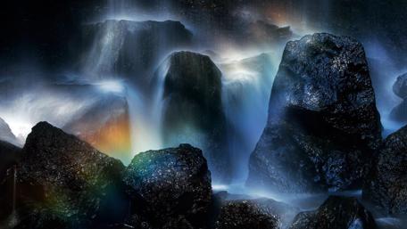 Rainbow in waterfall wallpaper
