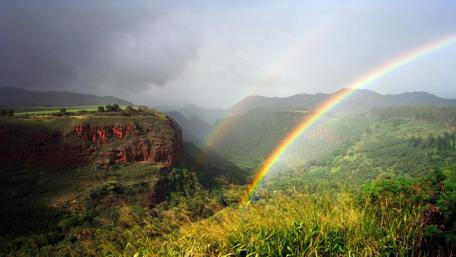Rainbow over the hills wallpaper