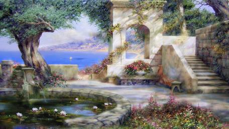 Nostalgic sea painting wallpaper