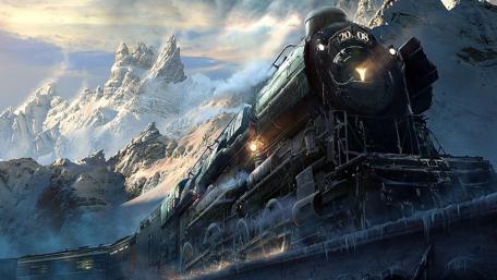Train along mountainside wallpaper