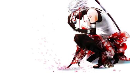 Ethereal Anime Warrior with Cherry Blossoms wallpaper