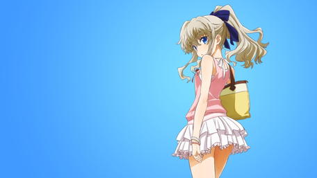 Blonde Anime Girl With Sky Blue Background wallpaper