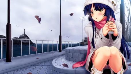 Chilly Seaside Moments in Anime Style wallpaper