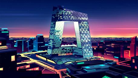 Skyscraper at night digital art wallpaper