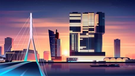 Sunset cityscape digital art wallpaper