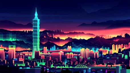 Neon digital art Taipei, Taiwan wallpaper