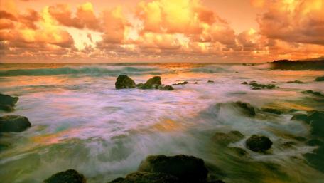 Orange sky Hawaiian beach wallpaper