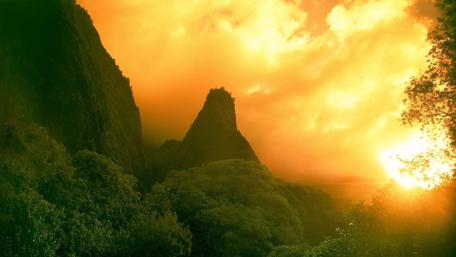 Golden Sunrise and Green Mountains wallpaper