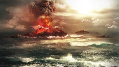 Volcano eruption in the ocean wallpaper