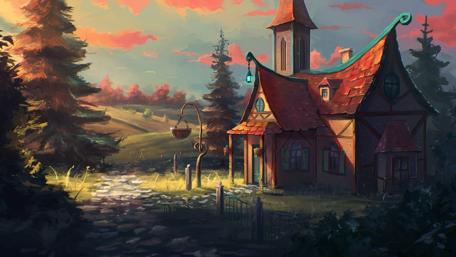 Fabulous cottage on the edge of the forest fantasy art wallpaper