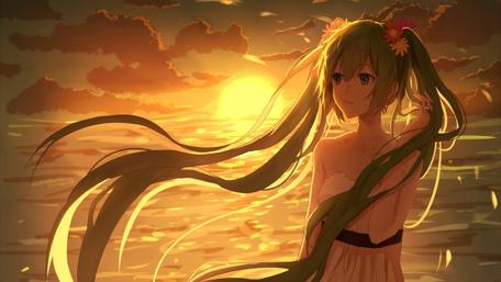 Serene Sunset Embrace With Anime Grace wallpaper