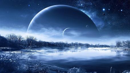 Fantasy planet above the lake wallpaper
