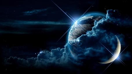 Earth and moon space art wallpaper