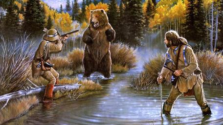 Bear hunting painting wallpaper