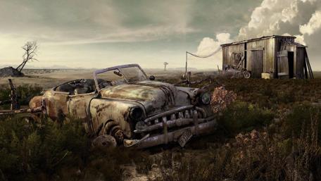 Wreck in the farm wallpaper