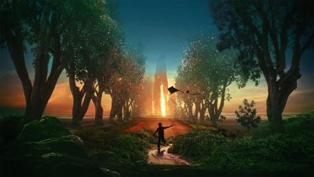 Fantasy Forest Adventure with a Kite wallpaper
