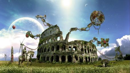 Colosseum with funny equipment wallpaper