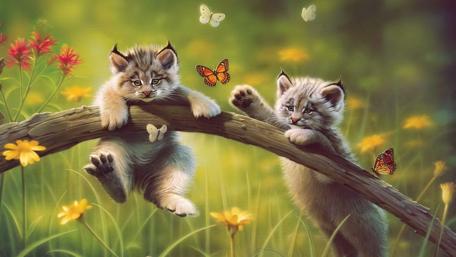 Wild cats - Painting art wallpaper