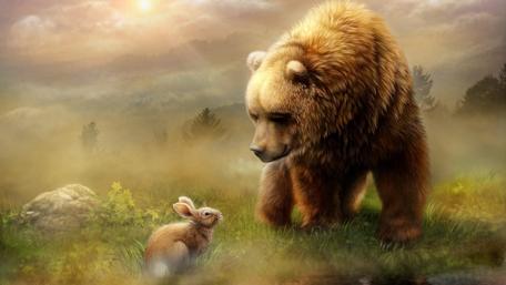Bunny and bear - Fairytale art wallpaper