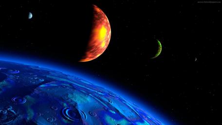 Plue planet in the outer space - Space art wallpaper
