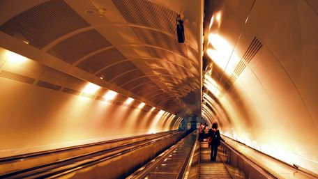 Underground subway escalator wallpaper