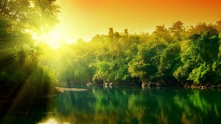 Sunset over the river wallpaper