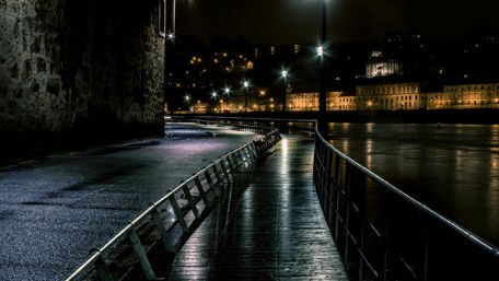 Enchanting Night Walk by the River wallpaper