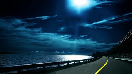 Moonlight over the road wallpaper